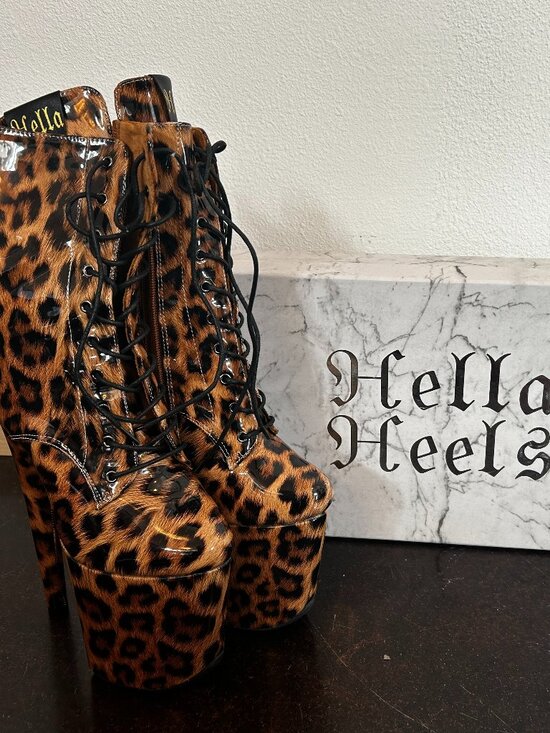 Hella Heels Shoes - Leopard Print Mid Calf Hella Heels